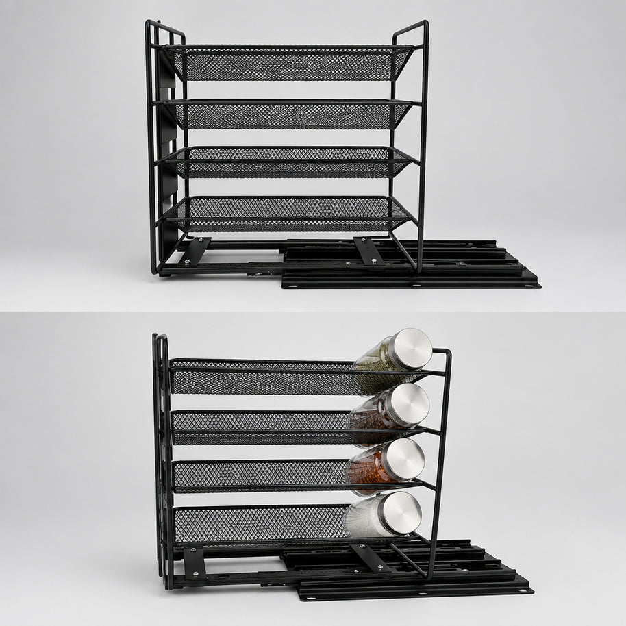 Étagère de rangement coulissante en métal pour épices, modèle Lavaltrie, par HAUSSLYON, avec plusieurs compartiments pour épices.