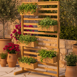 Support en bois pour plantes AOSOM, structure solide avec planche en bois pour élever et stabiliser les plantes dans le jardin.