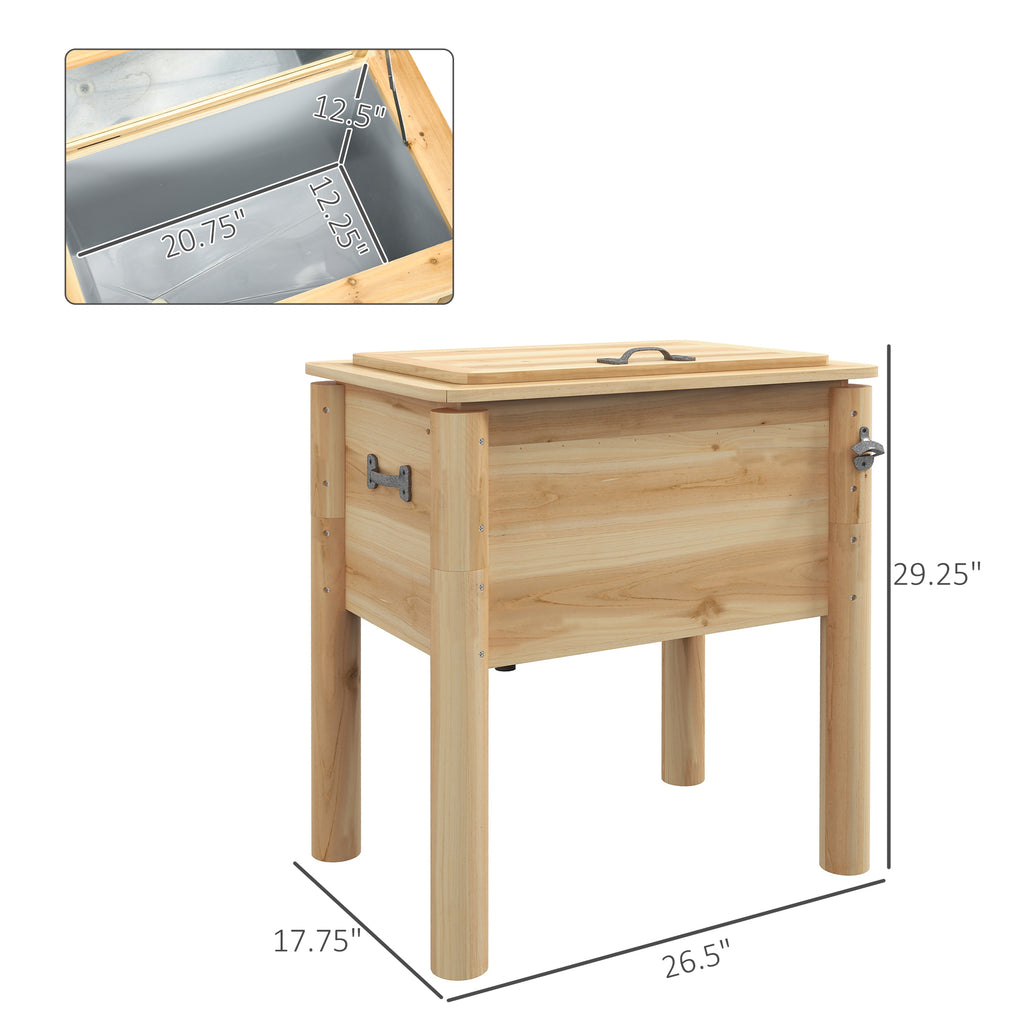 Wooden Outdoor Cooler, Beverage Cooler with Bottle Opener for Backyard Deck Poolside Party, 54 Quart, Natural - HAUSSLYON