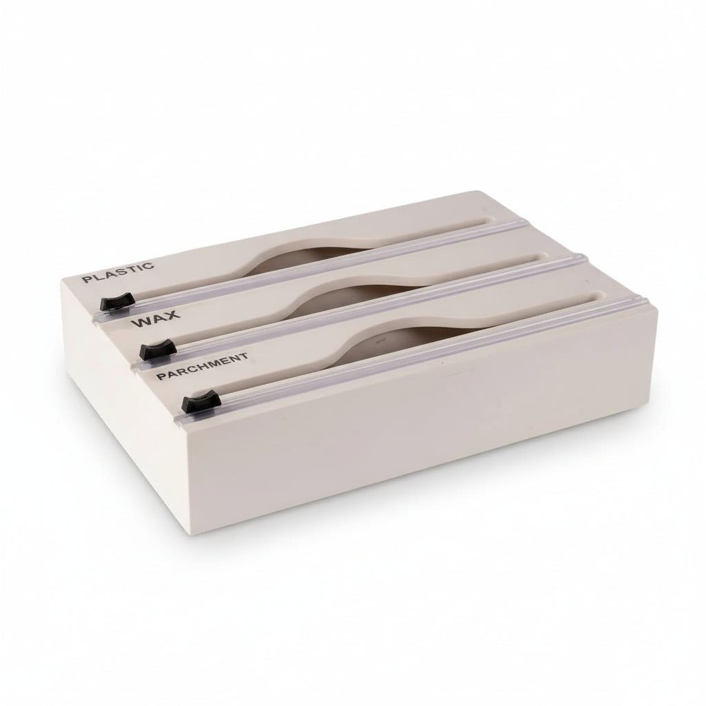 3 In 1 Bamboo Wrap Organizer With Cutter And Labels, Plastic Wrap Aluminum Foil And Wax Dispenser For Kitchen - HAUSSLYON