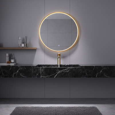 Robinet de salle de bain Orlando Brossé de la marque HAUSSLYON, vue du côté avec poignée et finition en brossé.