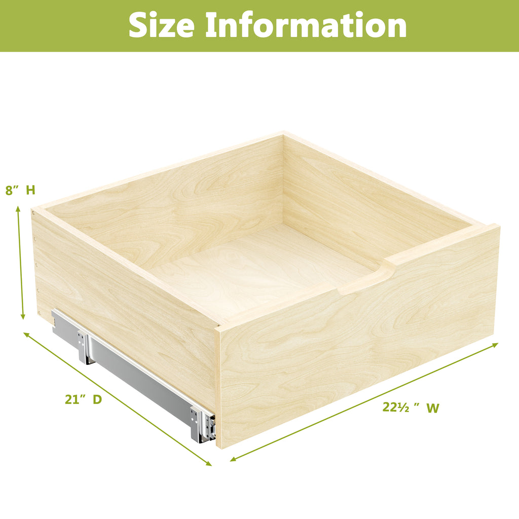 Hard Close Pull Out Cabinet Organizer 8  High Drawer 22  W X 21  D Wood Slide Out Shelves Cabinet Storage Organizer With Full Extension Rail Slides Pull Out Drawer For Kitchens Cabinet Pantry - HAUSSLYON