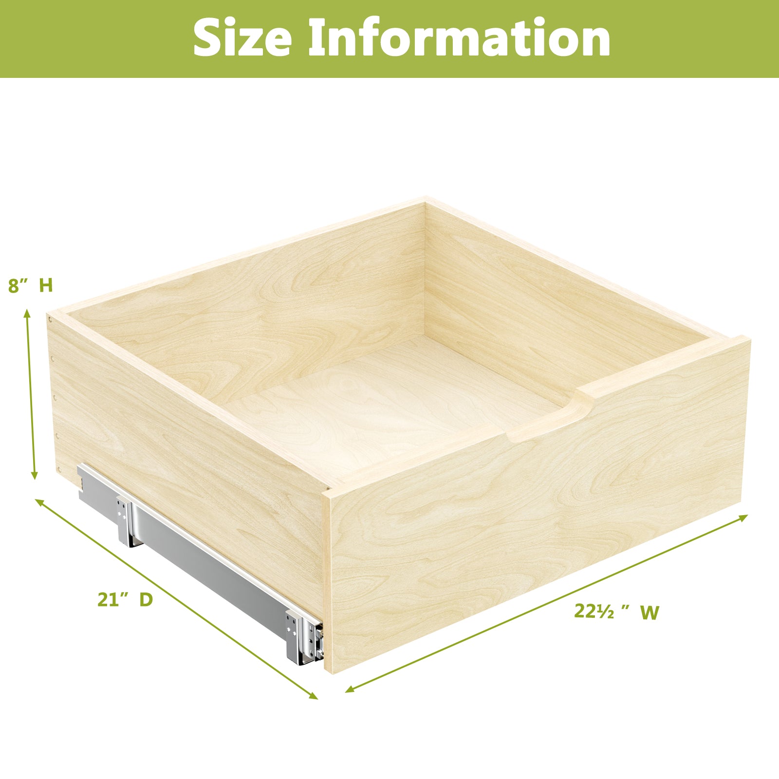 Hard Close Pull Out Cabinet Organizer 8  High Drawer 22  W X 21  D Wood Slide Out Shelves Cabinet Storage Organizer With Full Extension Rail Slides Pull Out Drawer For Kitchens Cabinet Pantry - HAUSSLYON
