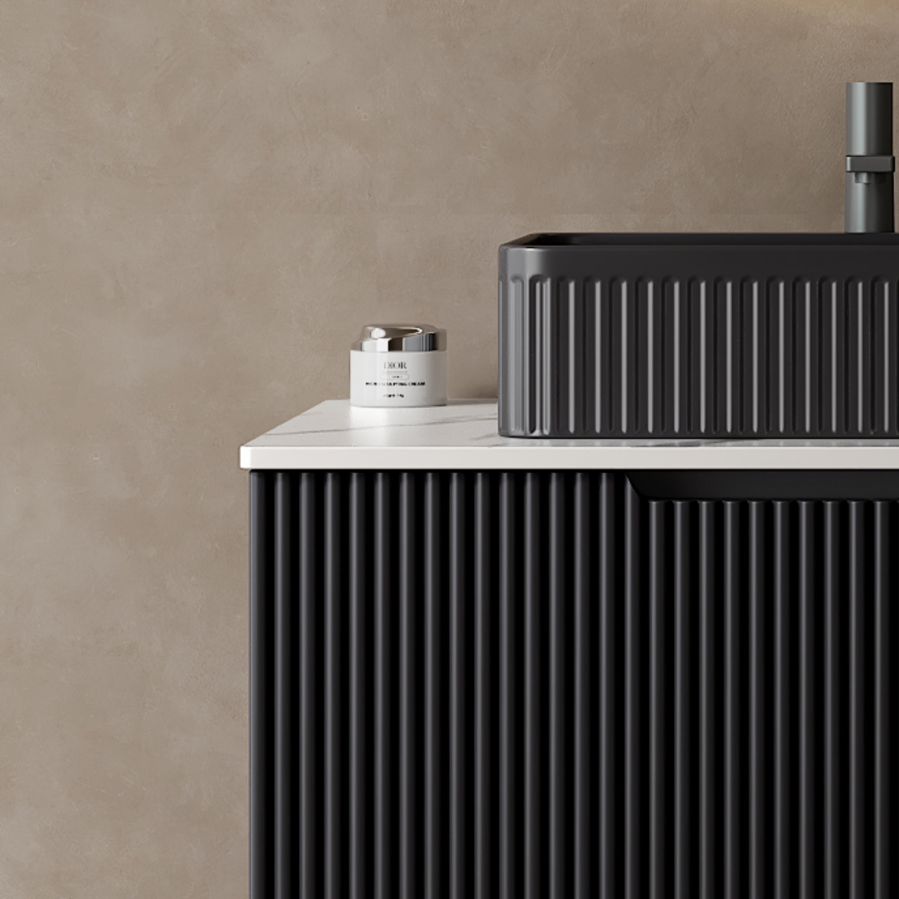 20 Bathroom Sink, Rectangular Striped Vessel Ceramic Basin Without Faucet, NO Cabinet, Black - HAUSSLYON