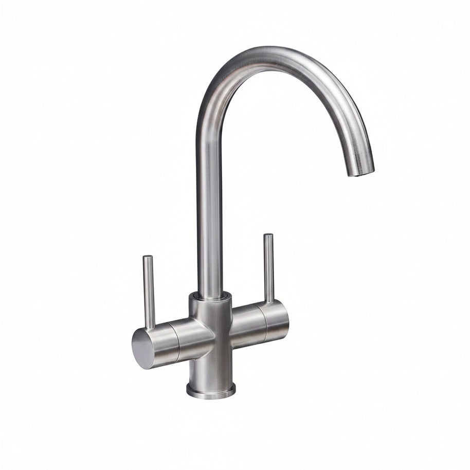 Robinet de cuisine HAUSSLYON Laval en acier inoxydable avec levier unique et finition brillante.
