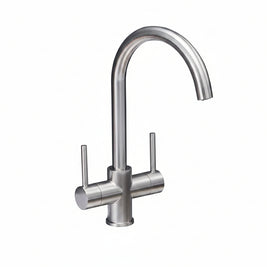 Robinet de cuisine RENFAN Laval en acier inoxydable avec levier, vue de face, installation moderne et design élégant.