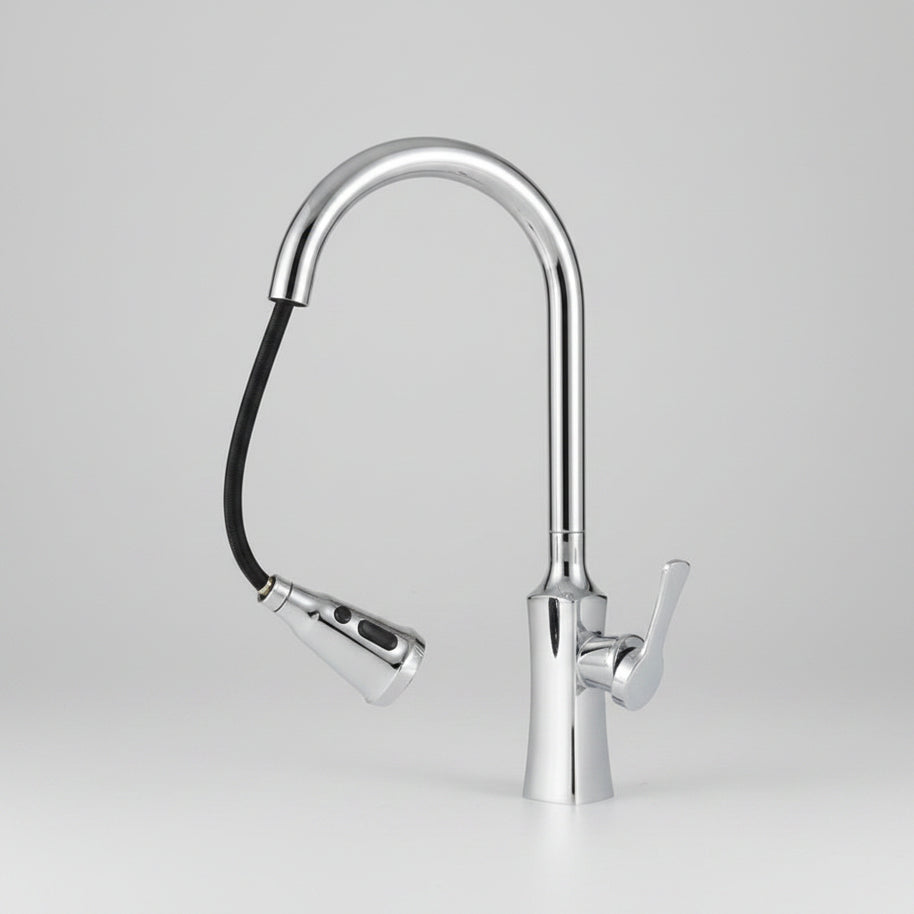 Robinet de cuisine HausSlyon Tatu City en acier inoxydable avec poignée moderne, installé sur un évier de cuisine.
