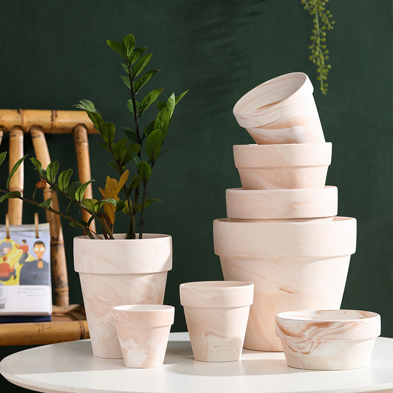 Gradient Macchiato Red And White Pottery Natural Pot Vegetarian Burning Breathable And Absorbent Large Type Green Plants Meaty - HAUSSLYON