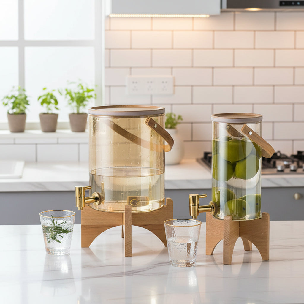 Distributeur de boisson en bois wenge de la marque Premium Goods, avec un design élégant et pratique.