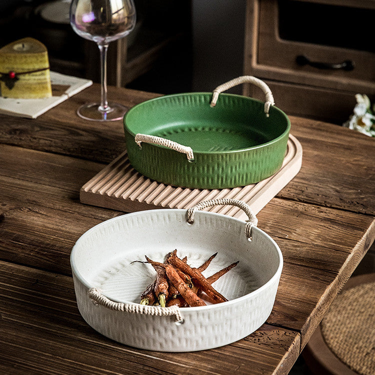 Household Handmade Binaural Ceramic Tableware Bowl - HAUSSLYON