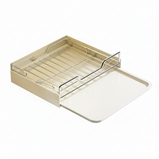 Rangement pour vaisselle coulissant Windsor de VidaXL avec étagères en bois et cadre métallique.