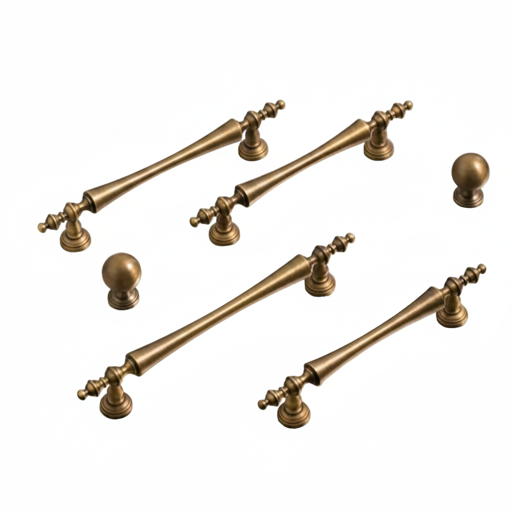Poignées et boutons VidaXL Montmorency en bois, design élégant pour meubles, visibles sur cette image.