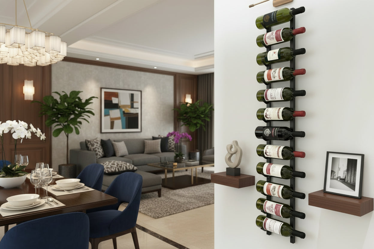 Wall-Mounted Wine Rack for 12 Bottles, Iron,   Wall-Mounted Wine Racks - HAUSSLYON