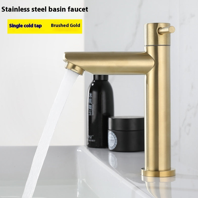 Stainless Steel Brushed Gold Ingle Handle Faucet With Cold Basin - HAUSSLYON