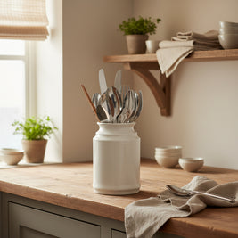 Pot de rangement en céramique VidaXL pour spatules, élégant conteneur rond avec ouverture large, parfait pour la cuisine.