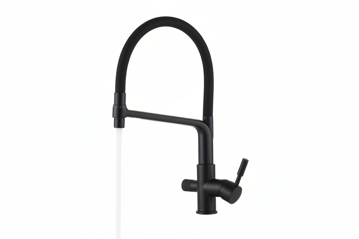 Robinet de cuisine VidaXL Toscanie en acier inoxydable avec poignée moderne et bec tournant, installation sur évier.