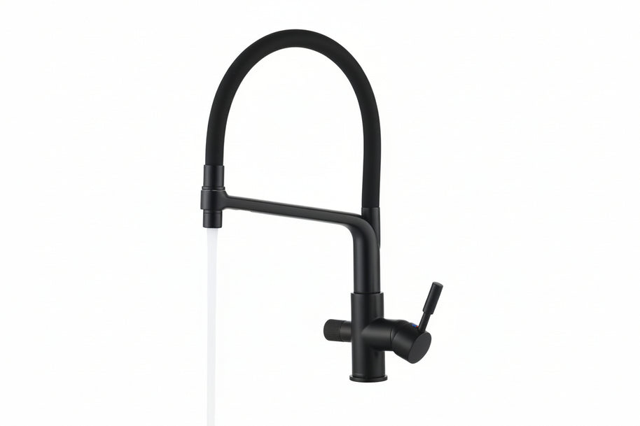 Robinet de cuisine VidaXL Toscanie en acier inoxydable avec poignée moderne et bec tournant, installation sur évier.