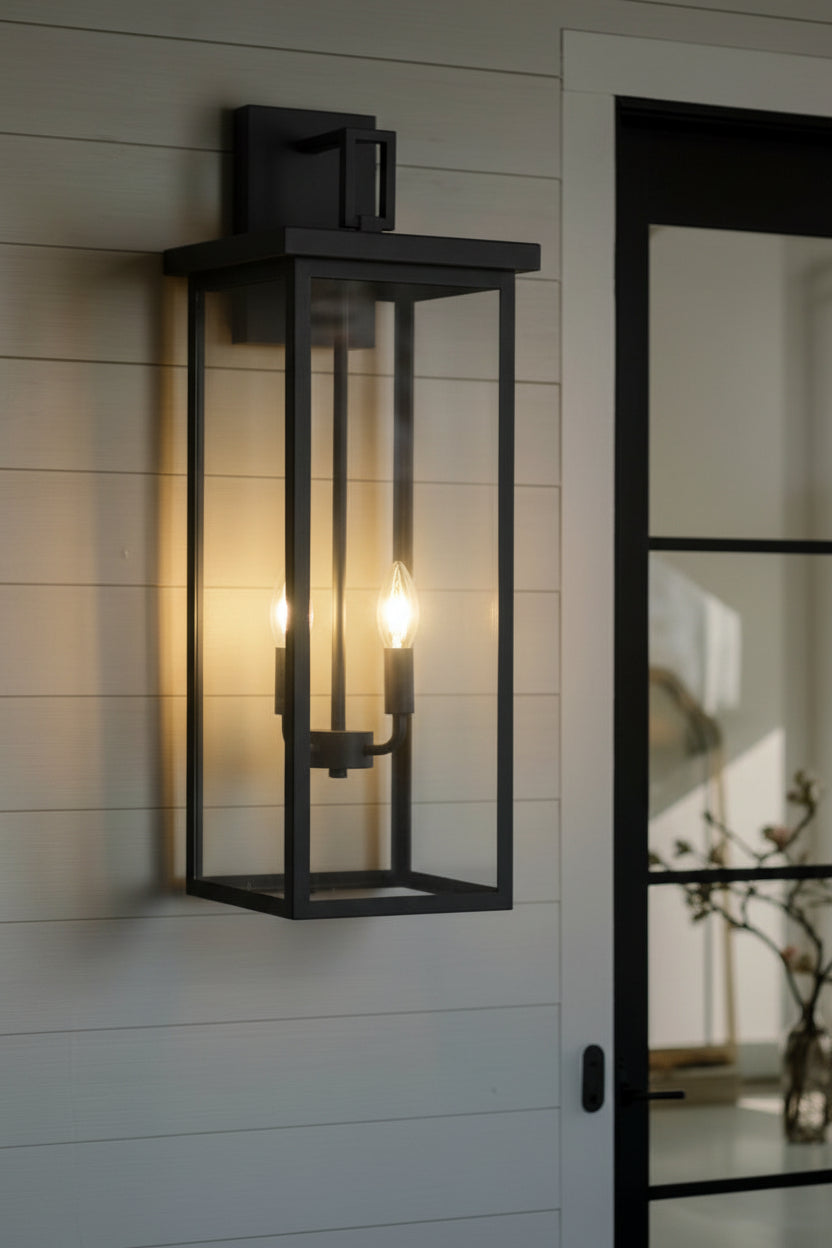 26H 1ps Modern Outdoor Wall Lanterns With Black Metal Frame And Clear Glass, 4 E12 Bulb Socket, Weatherproof Wall Sconces For Porch, Garden, Patio No Bulbs - HAUSSLYON