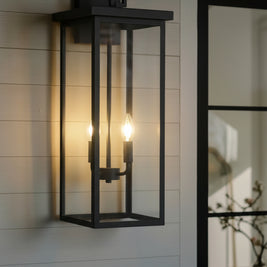 26H 1ps Modern Outdoor Wall Lanterns With Black Metal Frame And Clear Glass, 4 E12 Bulb Socket, Weatherproof Wall Sconces For Porch, Garden, Patio No Bulbs - HAUSSLYON