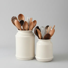 Pot de rangement en céramique VidaXL pour spatules, blanc avec motif Artès, élégant et pratique pour la cuisine.