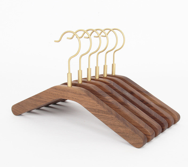 Black Walnut Solid Wood Brass Clothes Support Non-Slip Coat Hanger - HAUSSLYON