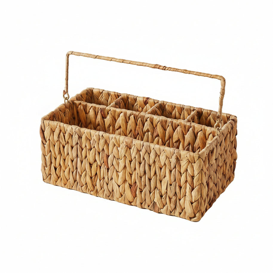 Panier de rangement portable pour ustensiles Antalahà de la marque HAUSSLYON, contenant des couverts en acier inoxydable.
