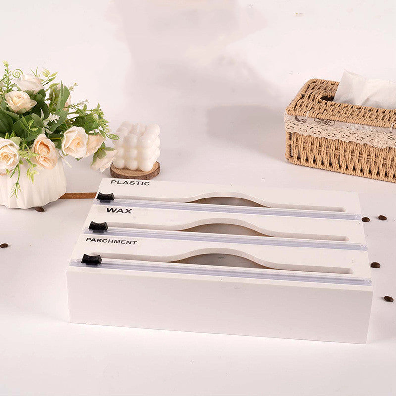 3 In 1 Bamboo Wrap Organizer With Cutter And Labels, Plastic Wrap Aluminum Foil And Wax Dispenser For Kitchen - HAUSSLYON
