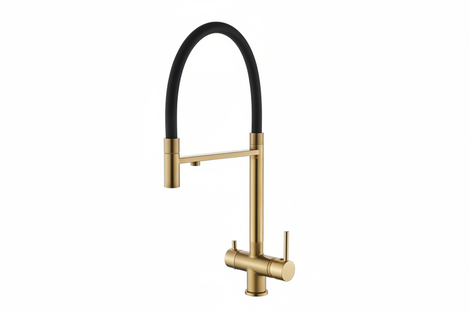 Robinet de cuisine Windsor de VidaXL en acier inoxydable avec poignée simple et fini brillant, vue en gros plan.