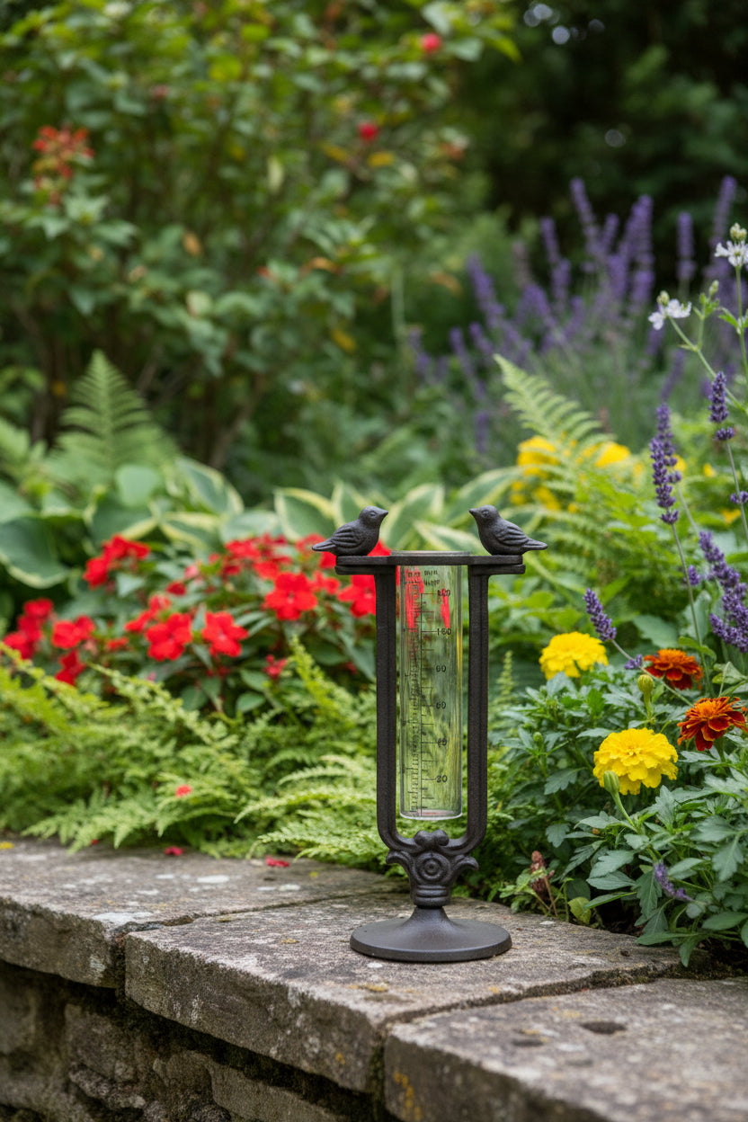 Retro Pastoral Creative Pure Handcrafted Cast Iron Double-bird Rain Gauge - HAUSSLYON