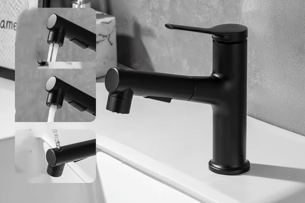 Copper Body Can Be Pulled White Multi-gear Adjustment Hot And Cold Faucet - HAUSSLYON