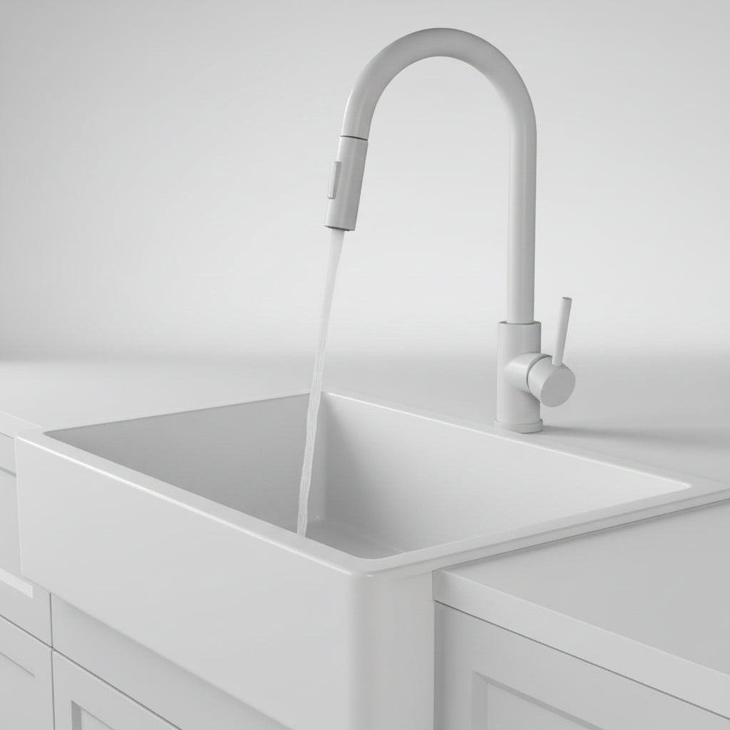 Robinet de cuisine Hausslyon Salem tactile, moderne avec finition en acier inoxydable, vue de l'ensemble du robinet sur le plan de travail.