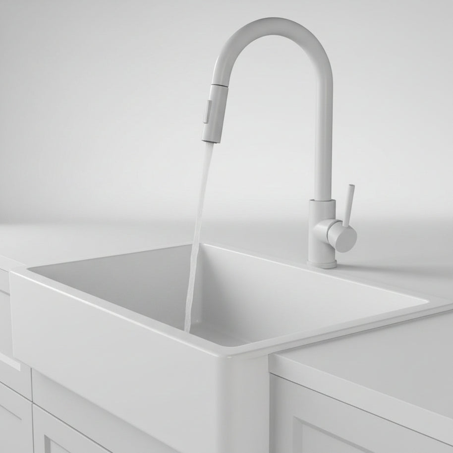 Robinet de cuisine Hausslyon Salem tactile, moderne avec finition en acier inoxydable, vue de l'ensemble du robinet sur le plan de travail.