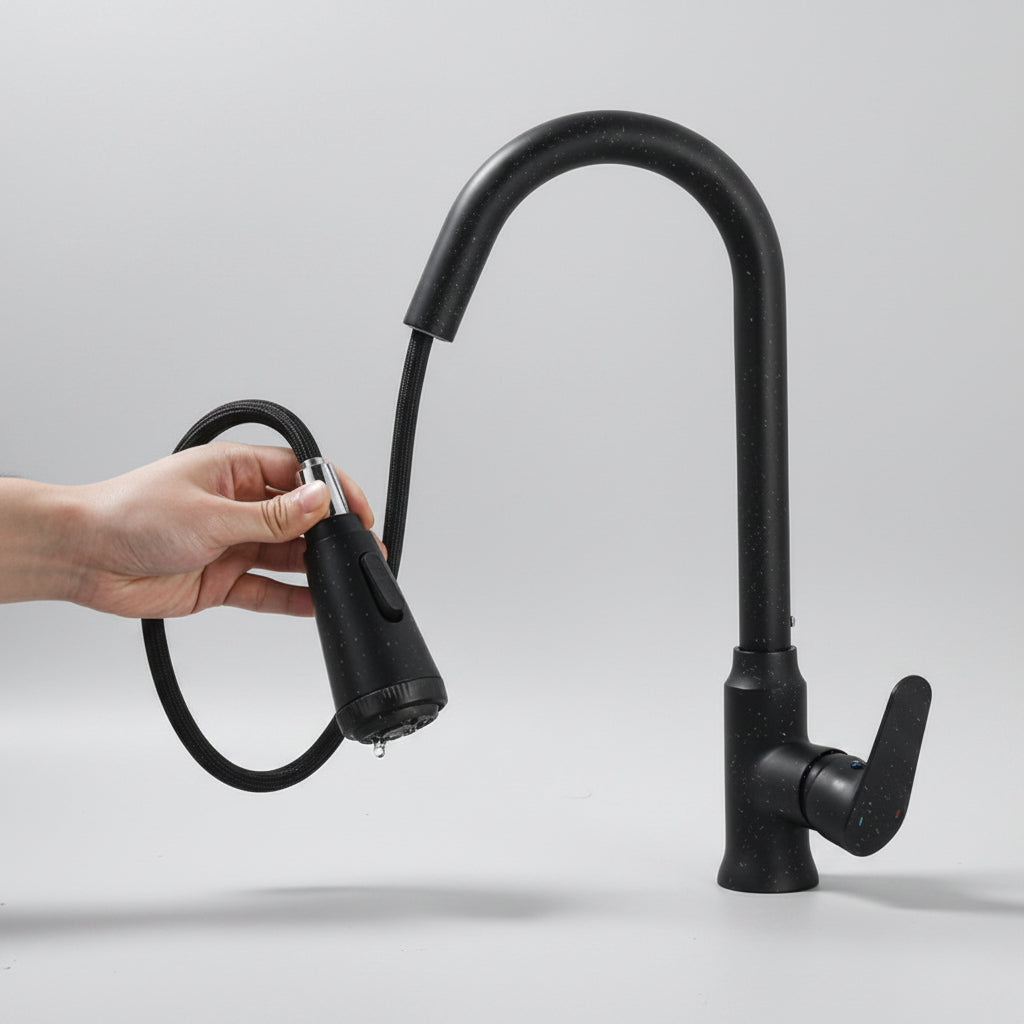 Black all copper kitchen pull-out faucet - HAUSSLYON