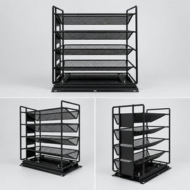 Étagère de rangement coulissante en métal pour épices de la marque HAUSSLYON, montrant plusieurs compartiments pour épices.