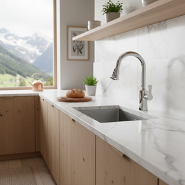Robinet de cuisine RENFAN Tatu City en acier inoxydable avec bec tournant et poignée intégrée.