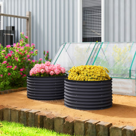 Deux bacs à jardin surélevés Rosemère gris foncé de la marque AOSOM, montrant leur structure en bois solide et leur design pratique.