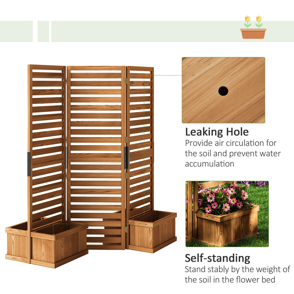 62.5" x 19" x 66" Wood Panel Trellis w/ 4 Planter Box Raised Bed for Garden Natural Wood - HAUSSLYON