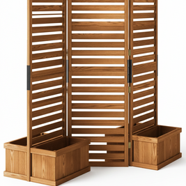 Treillis en bois AOSOM avec quatre jardinières en plastique pour plantation extérieure, structure robuste et design naturel.