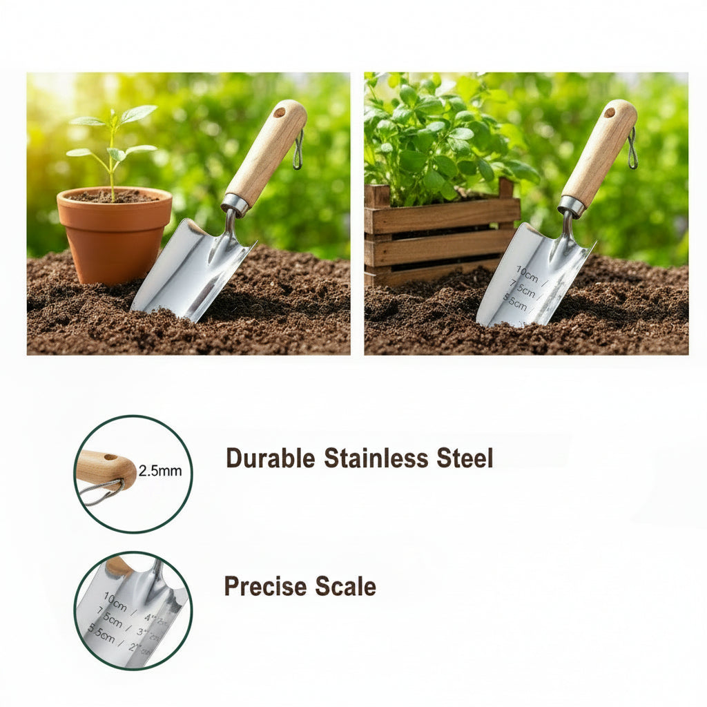 Wooden Handle Steel Gardening Tools Small Shovel - HAUSSLYON