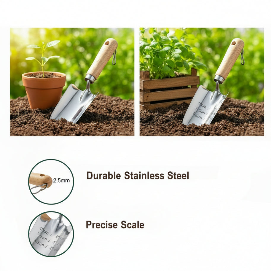Outils de jardinage HausSlyon, ensemble d'outils pour le jardin, avec manche en bois et lames métalliques.