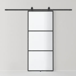 Porte coulissante en verre AOSOM 36''x84'' avec cadre en métal, design moderne et transparent pour intérieur élégant.