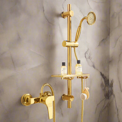 Robinet de baignoire VidaXL Venise en laiton avec poignée, installé dans une salle de bain moderne.