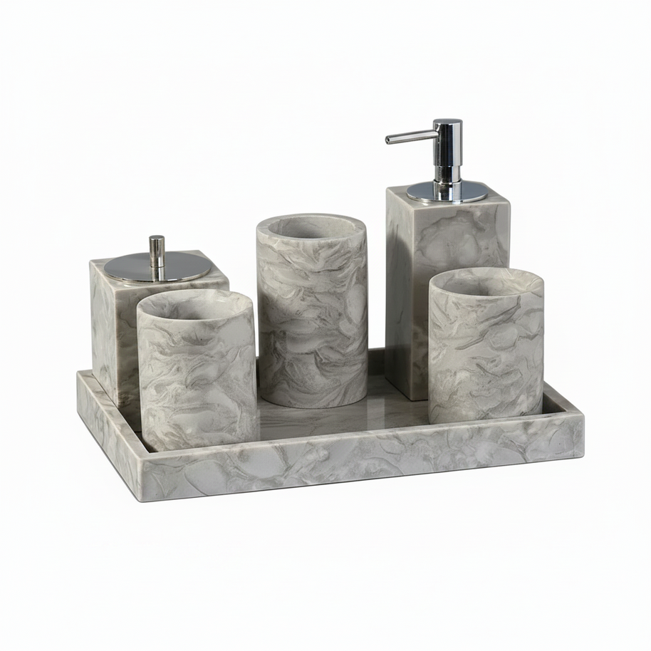 Accessoires de salle de bain VidaXL Tampa, ensemble de rangements et accessoires modernes pour la salle de bain.