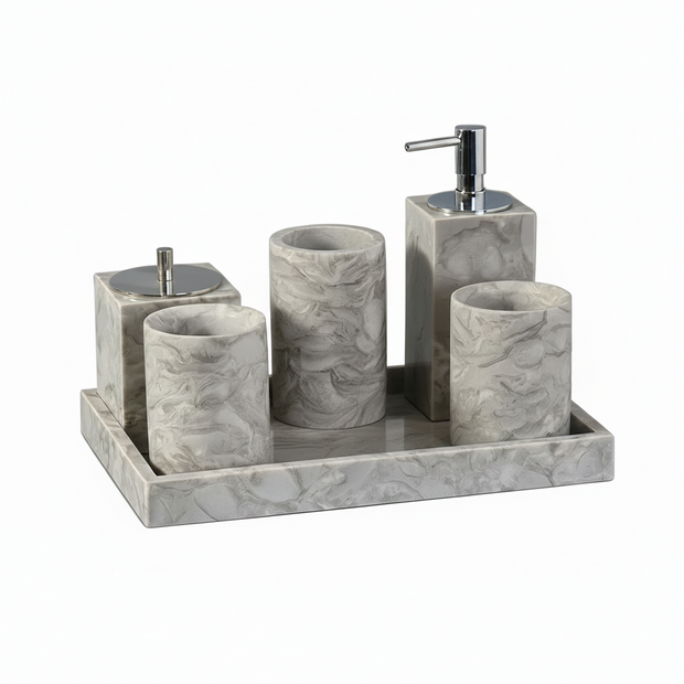 Accessoires de salle de bain VidaXL Tampa, ensemble de rangements et accessoires modernes pour la salle de bain.