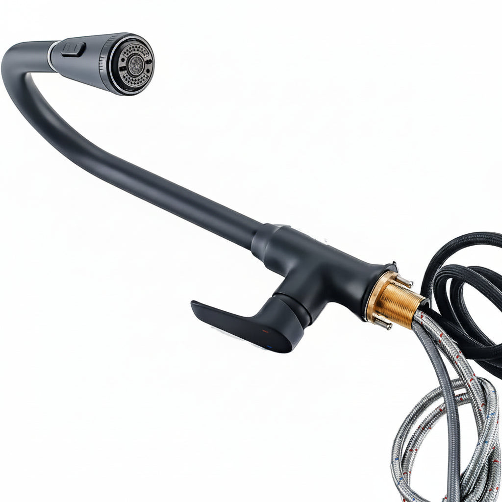 Black all copper kitchen pull-out faucet - HAUSSLYON