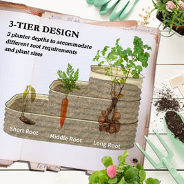 3-Tier Raised Garden Bed Set w/ Safety Edging, Open Bottom for Vegetables, Herbs, Flowers, 62.25