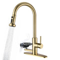 3-in-1 Kitchen Faucet With Press-Type Glass Rinser, Universal For 1 & 3 Holes, High-Arc Pull-Down Sprayer With 3 Function Spray Mode, Brushed Gold Finish - HAUSSLYON