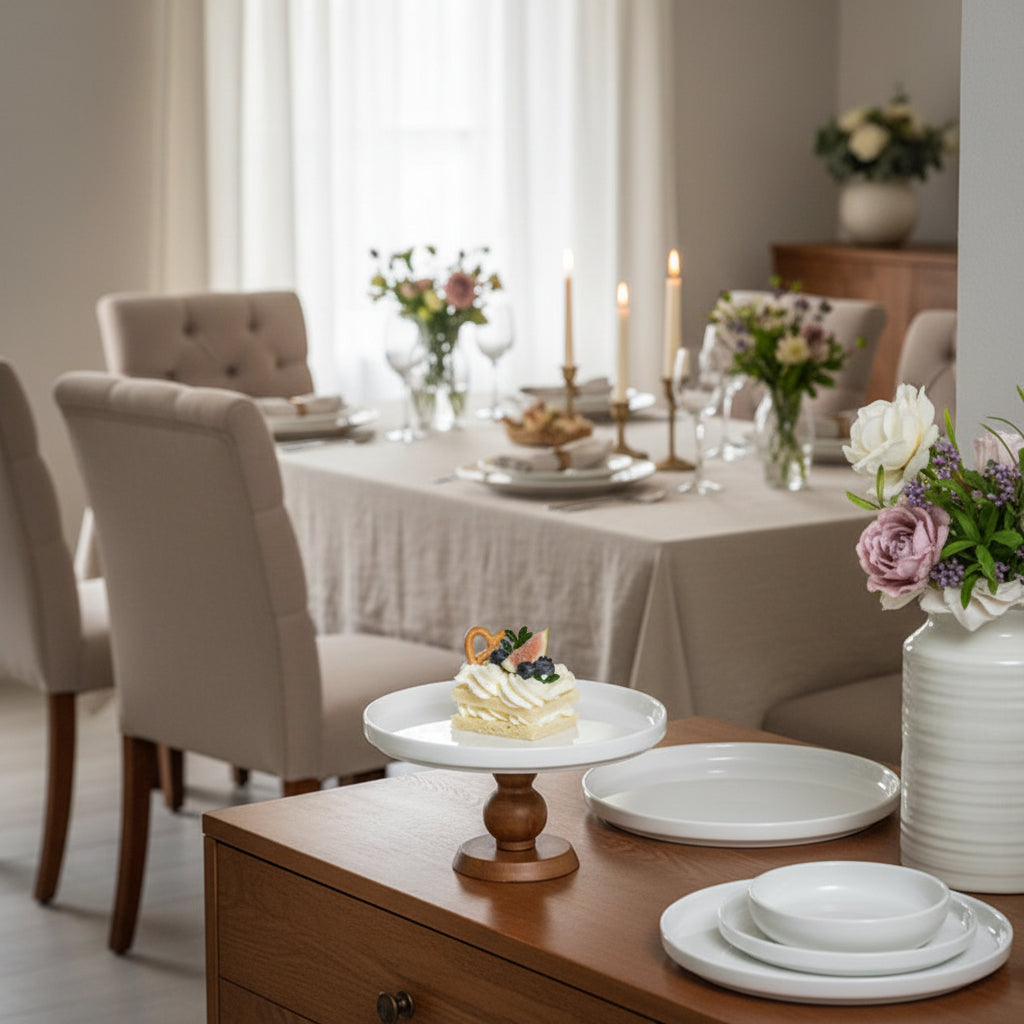 Plateau à dessert en bois et porcelaine VidaXL, décor élégant avec surface en bois et détails en porcelaine.