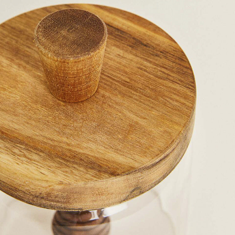 Contenant à miel en verre avec couvercle en bois d'acacia de la marque Renfan, élégant et pratique pour stocker le miel.