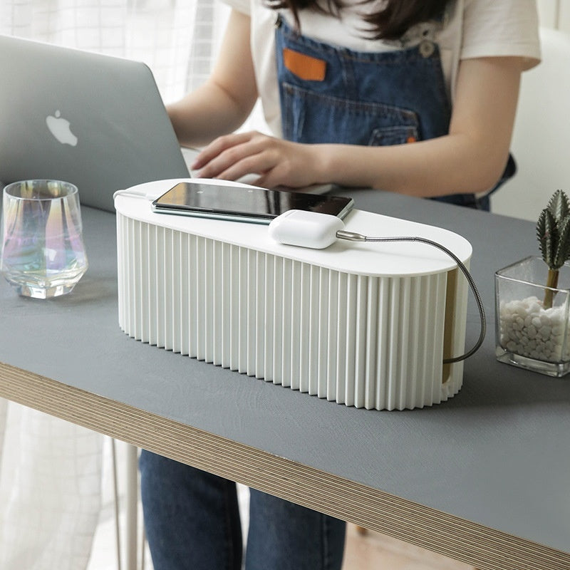 Boîtier de rangement VidaXL Macaron blanc pour organisation, vue de face avec ouverture et compartiments visibles.
